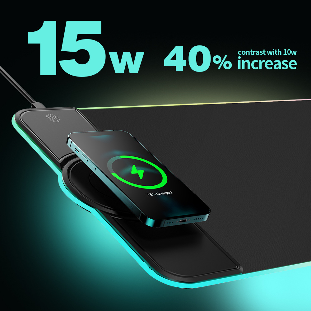 Wireless Charger RGB Mouse Pad 15W Magnetic Suction MagSafe Desktop Phone Holder Light-Emitting Mouse Pad Appliance Soft Pad