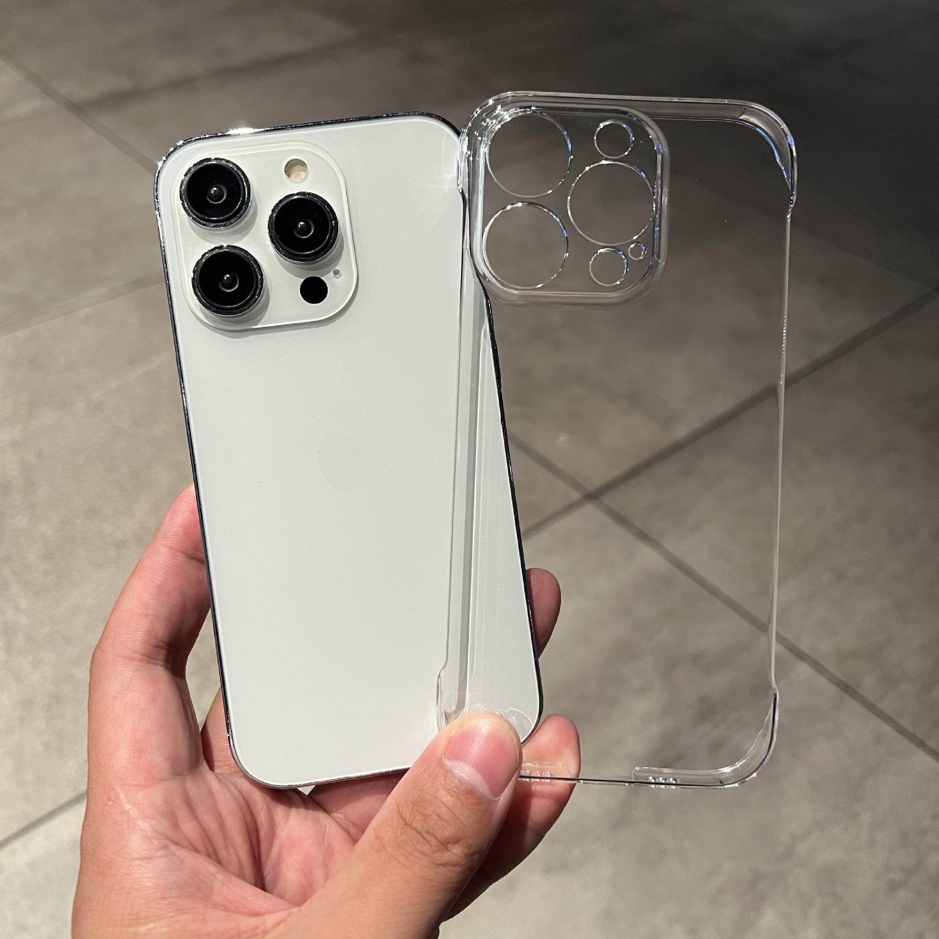 适用苹果15promax手机壳无边框iphone14半包边13保护壳12透明硬壳