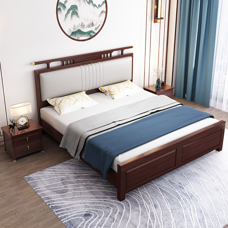 新中式实木软靠床现代禅意轻奢红檀木1.5m主卧室婚床1.