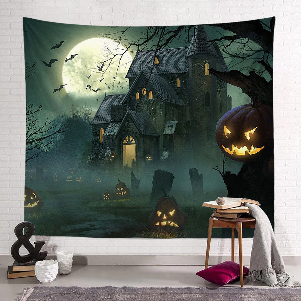 Cross-Border Home Halloween Tapestry Pumpkin Printing Bedside Background Cloth Tapestry Bedroom Wall Decoration Hanging Cloth Wholesale