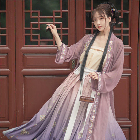 紫芊儿十里香成人改良汉服女宋制褙子齐腰襦裙一片式打孔三件套夏