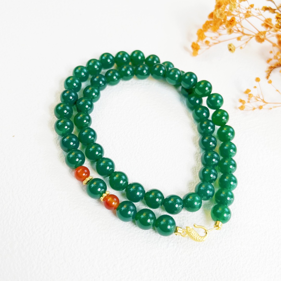 手工原创新中式祖母绿玛瑙长款项链毛衣链新中式串珠项链-阿里巴巴