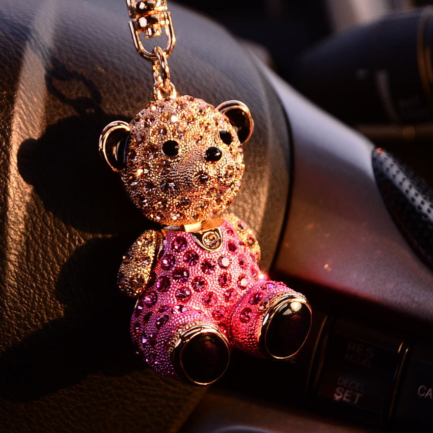 镶钻小熊汽车钥匙挂件女可爱精致礼品钥匙扣女包挂件钥匙链圈批发