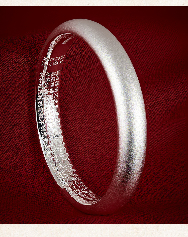 古法镀银手镯女光面999钢印闭口实心心经银手镯母亲节直播货源