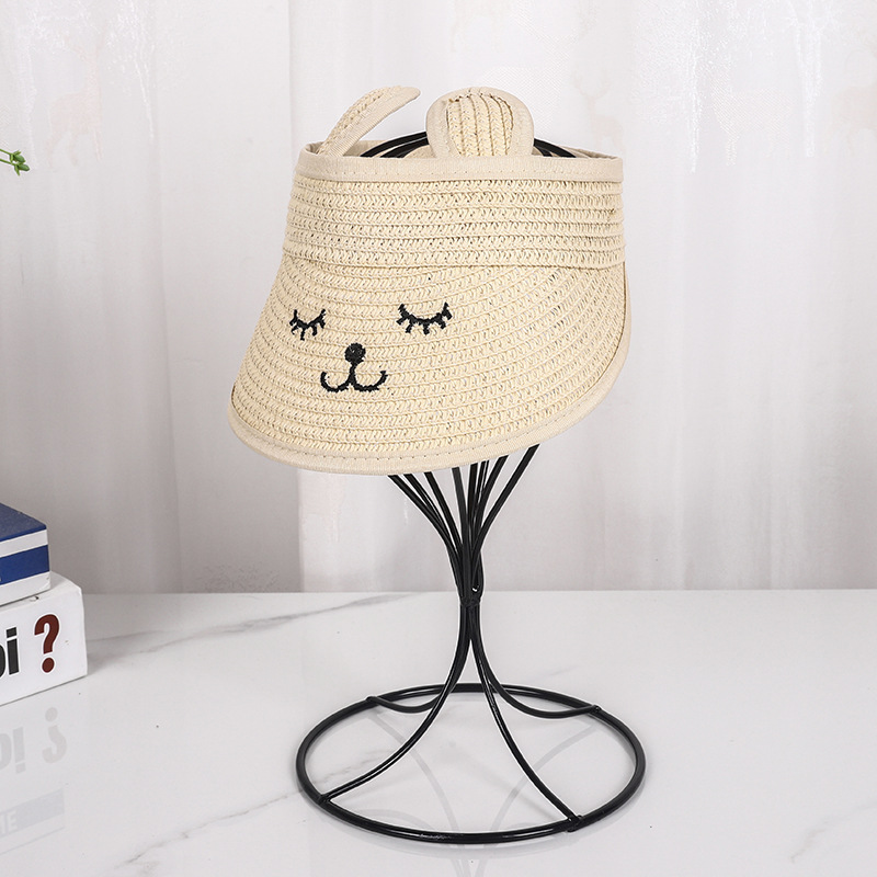 Cute New Straw Sun Hat Smiley Face Ears Air Top Sun Protection Hat Breathable Outdoor Sun Hat Beach Straw Hat Women