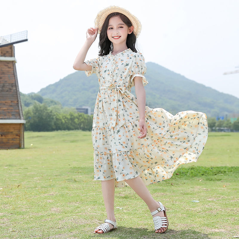 女童雪纺裙子夏装2022新款中大童女装洋气儿童夏季时髦女孩连衣裙