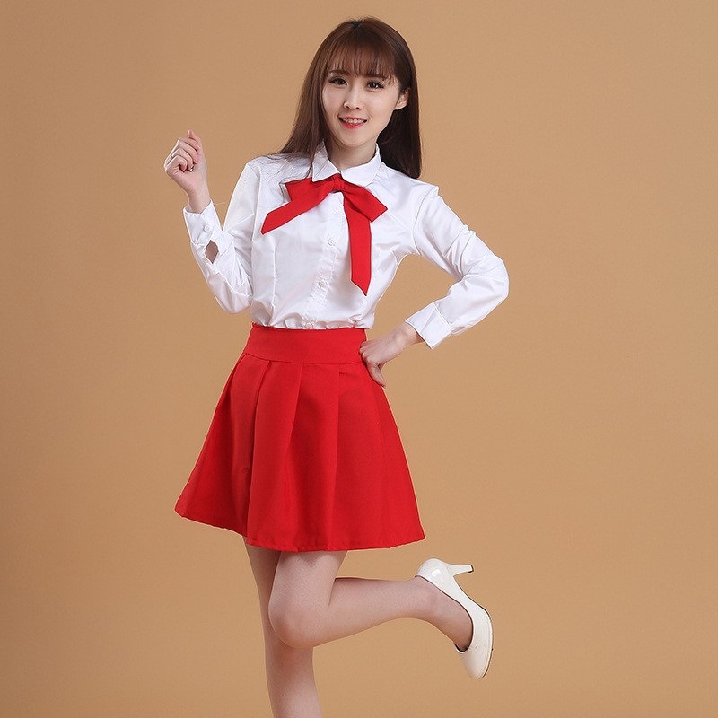 学院风女学生红色长裙校服春秋装初高中大合唱班服诗歌朗诵演出服