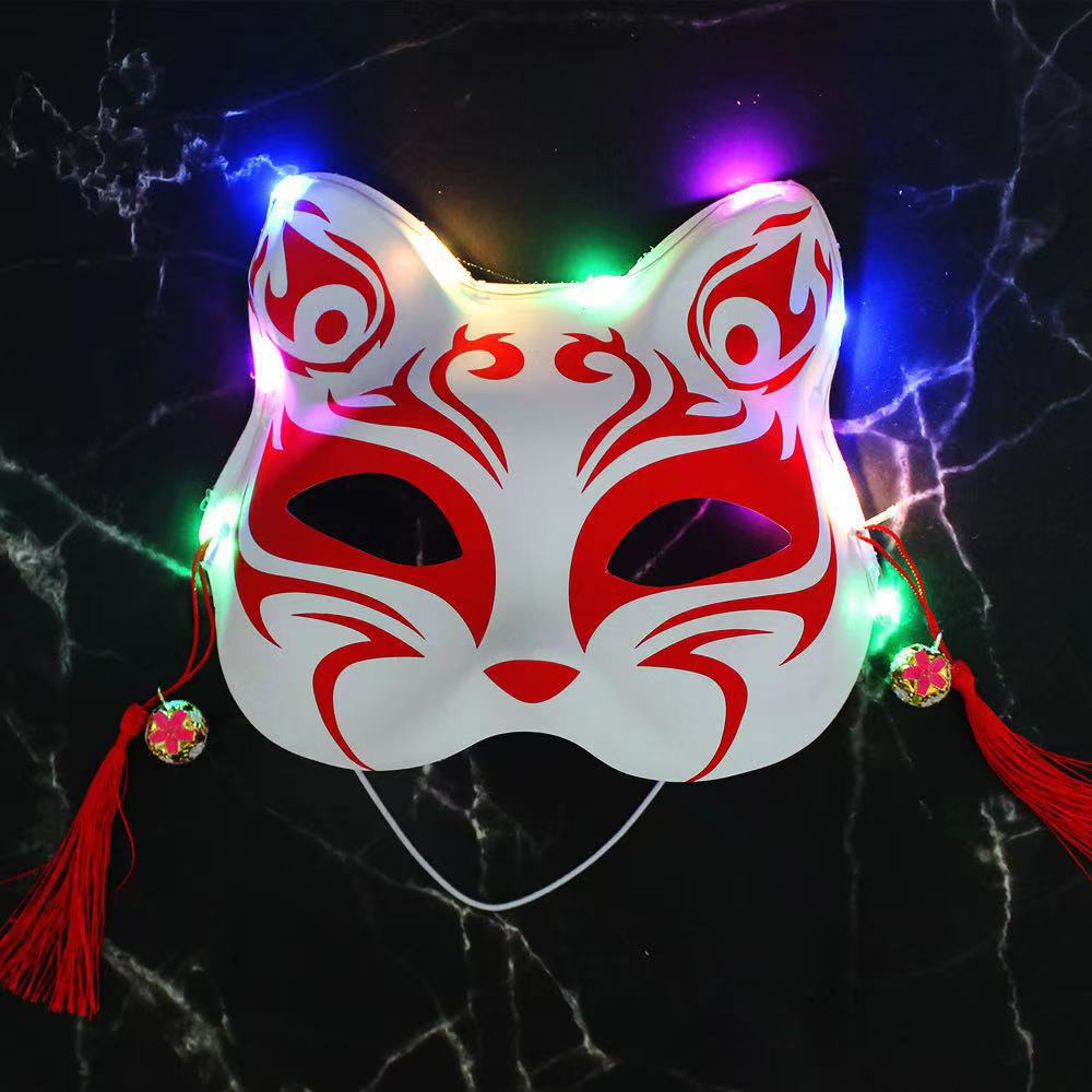 New Luminous Two-Faced Cat Fox Mask TikTok Japanese Fox Fairy Mask Stall Scenic Spot Light Fox Mask Female