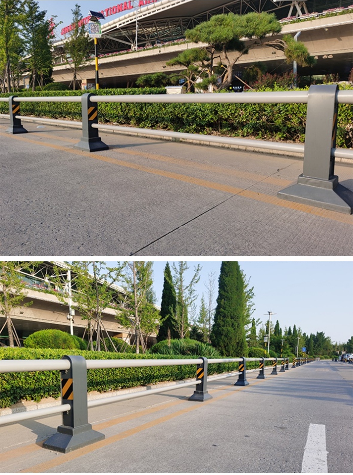 广州增城自行车道隔离栏杆 市政交通人车分流护栏 灰色锌钢隔离墩