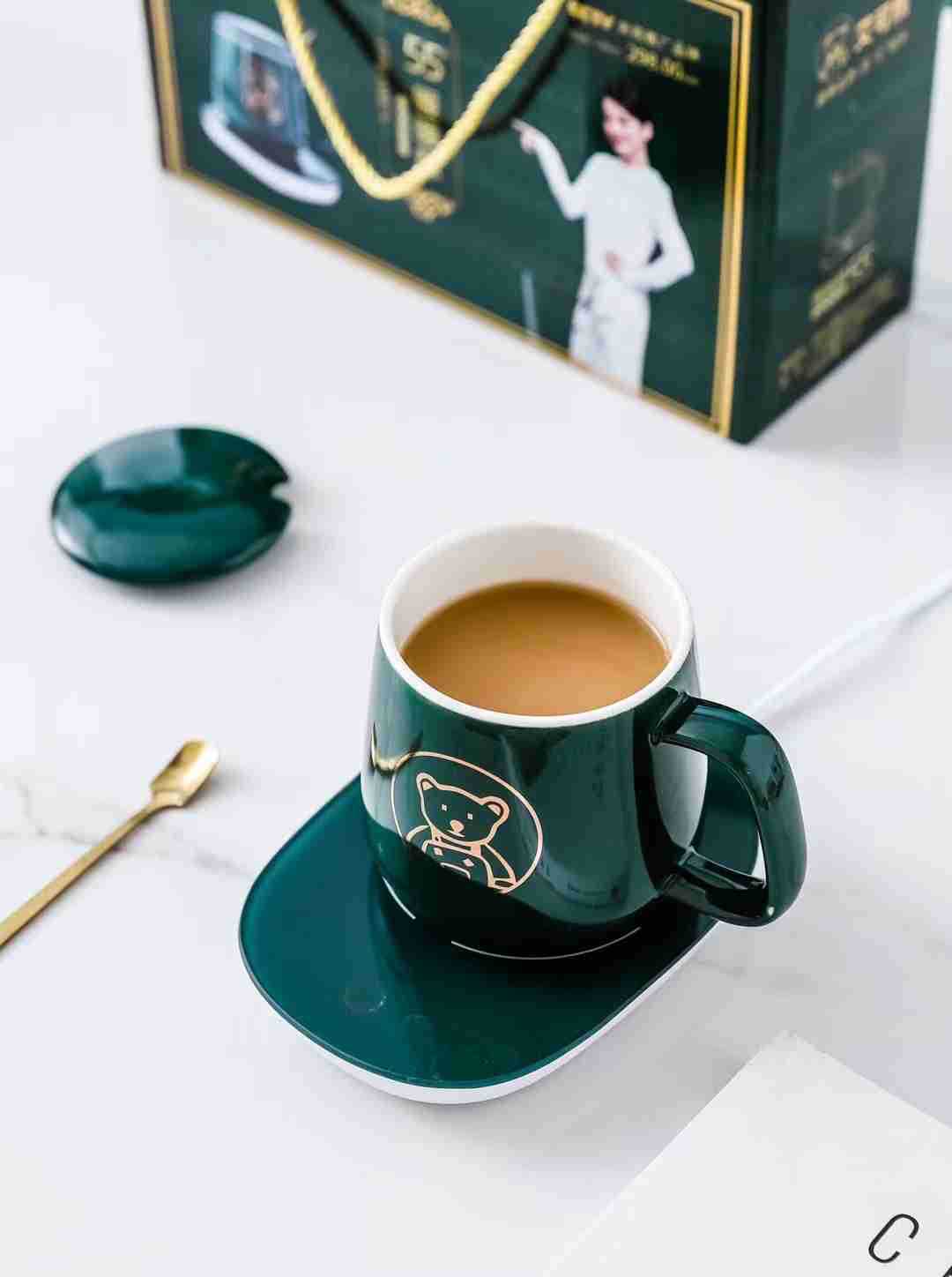 艾可熊暖暖杯恒温杯礼盒套装陶瓷暖杯垫牛奶加热保温杯办公学生杯