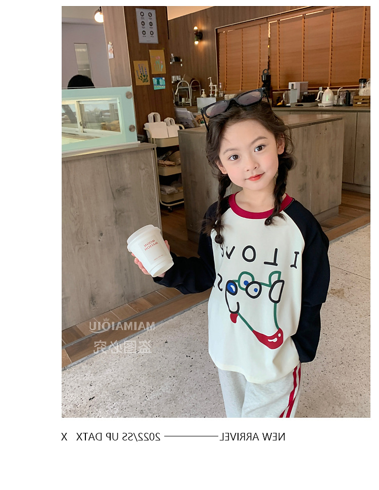童装儿童韩系卡通印花T恤2024秋季新款女童宽松撞色插肩袖上衣潮详情16