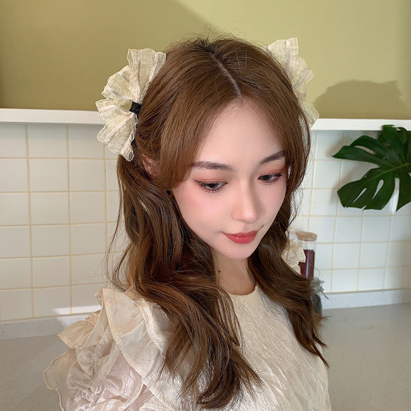 New High-Grade Lace Bow Barrettes Mori Style Super Fairy Mesh Embroidery Side Clip Duckbill Clip Word Clip