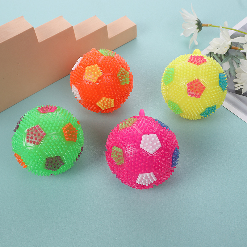 7.5cm Luminous Ball Football Flash Sound Massage Elastic Ball Night Market Stall Gift Toys Squeezing Toy