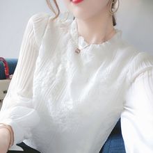 雪纺衫女2022年夏季女装新款气质拼接蕾丝灯笼袖白色衬衫短袖上衣