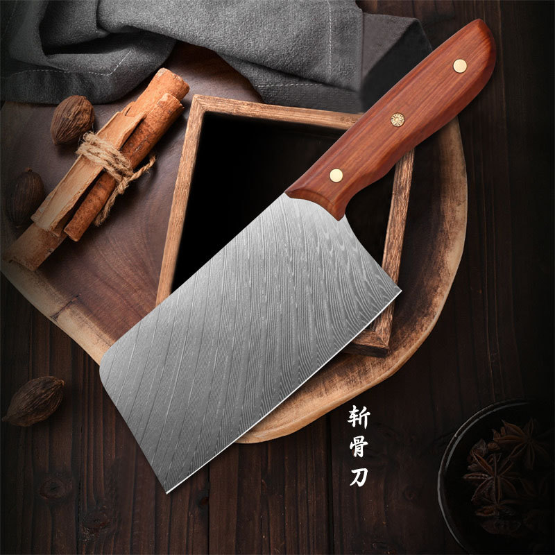 盘师傅 木柄手柄大马士刀具 菜刀斩切刀厨师刀切片刀砍骨刀圆头刀