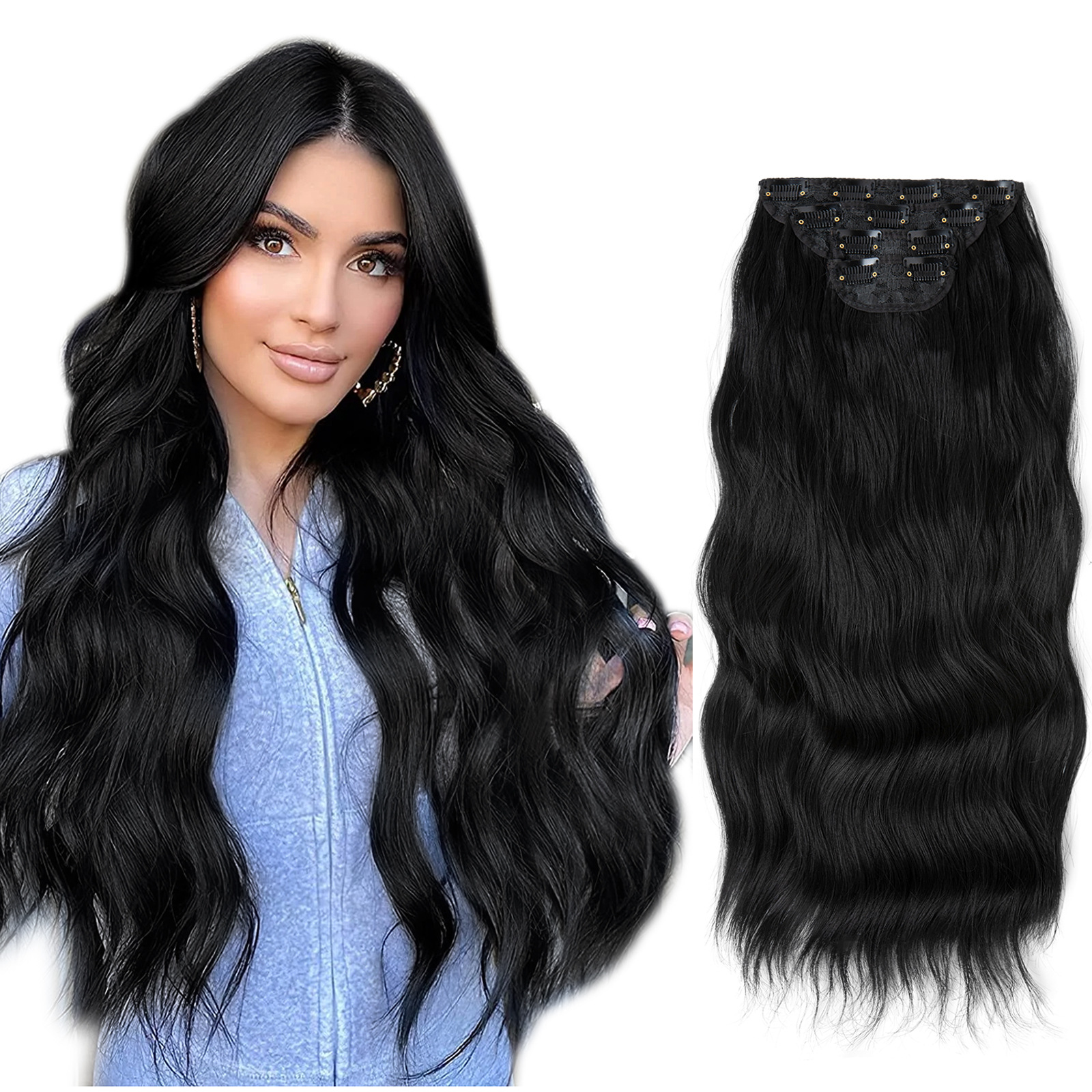 Independent Station European and American Wig Set Women's Four-Piece Set Hairpiece Clip Curly Hair Foreign Trade Hair Extension Clip in Hair