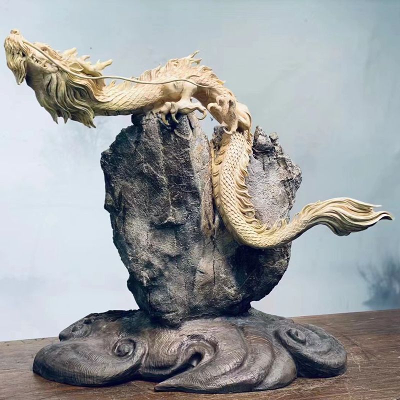 优质黄杨木木雕纯手工雕刻工艺品龙行天下根雕家居办公实木艺摆件