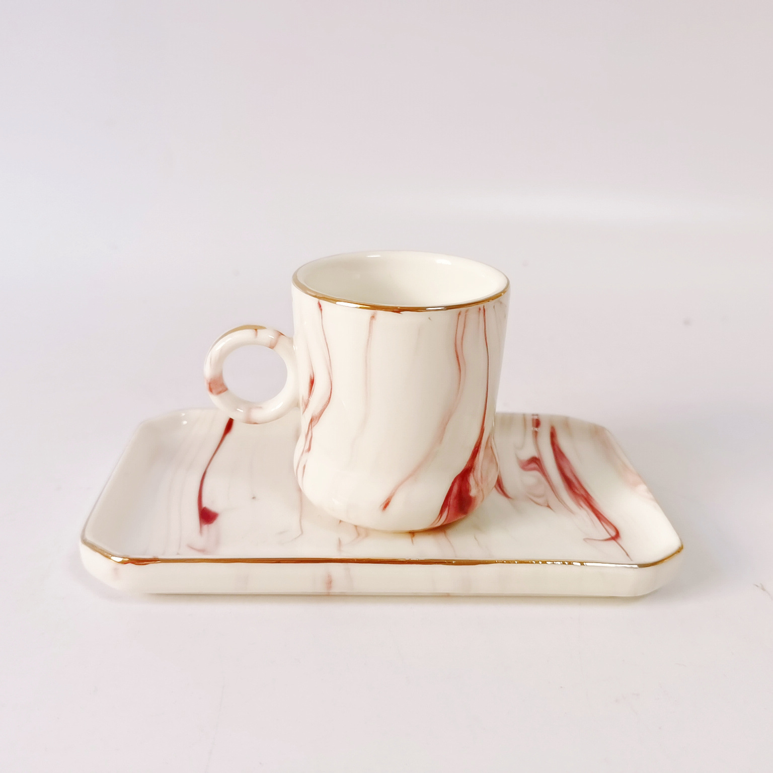 Nordic Style Gilt Edging Porcelain Coffee Set High-Grade Marbling Coffee Cup 6 Cups 6 Plates Gift Cup Sets Wholesale