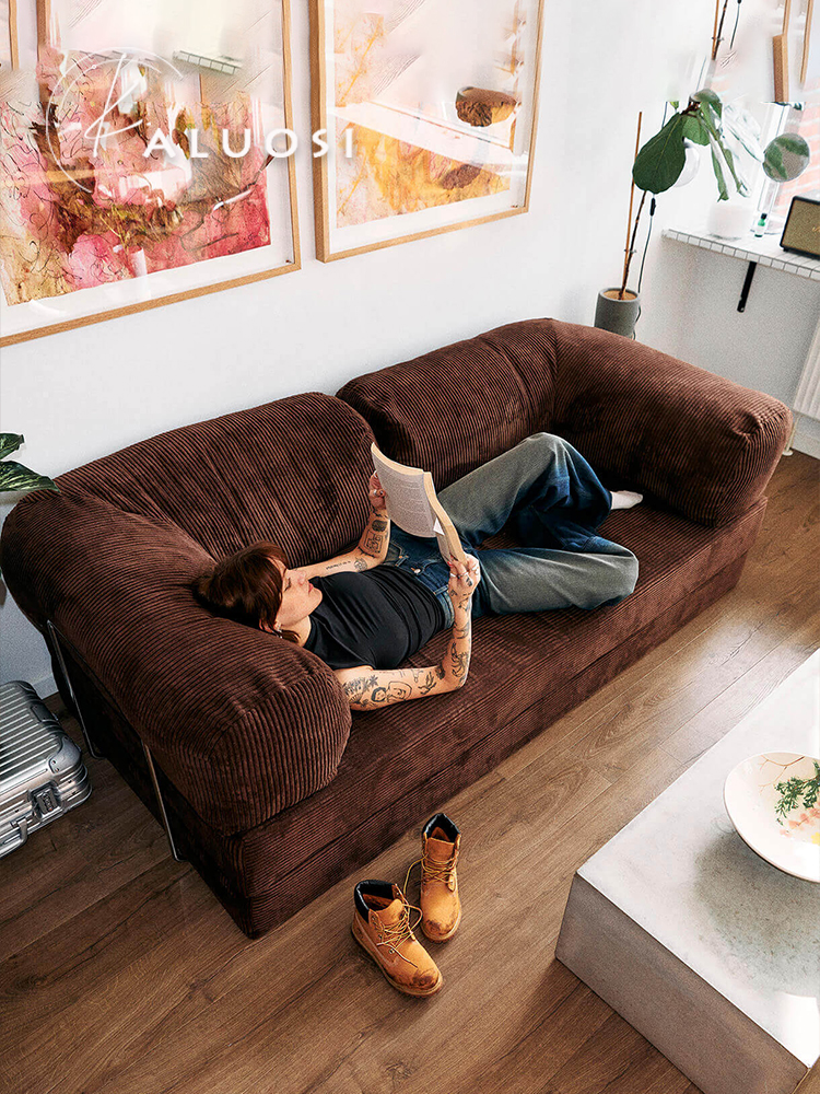 n5包豪斯复古风灯芯绒全拆洗布艺沙发床现代客厅大小户型直排双人