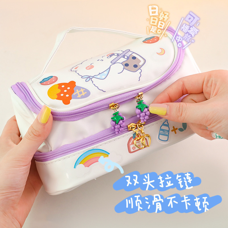 涂鸦可爱大容量笔袋双层diy少女心收纳化妆包 中学生文具盒铅笔盒