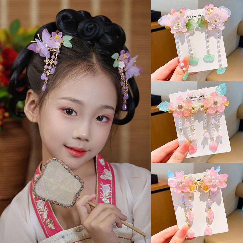 女童汉服头饰儿童古装公主流苏发夹中国风小女孩古风步摇发卡头饰
