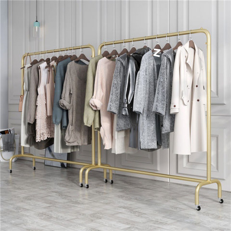 移动衣架服装店架子挂衣架落地式商场带轮家用单杆挂衣架滑轮领券