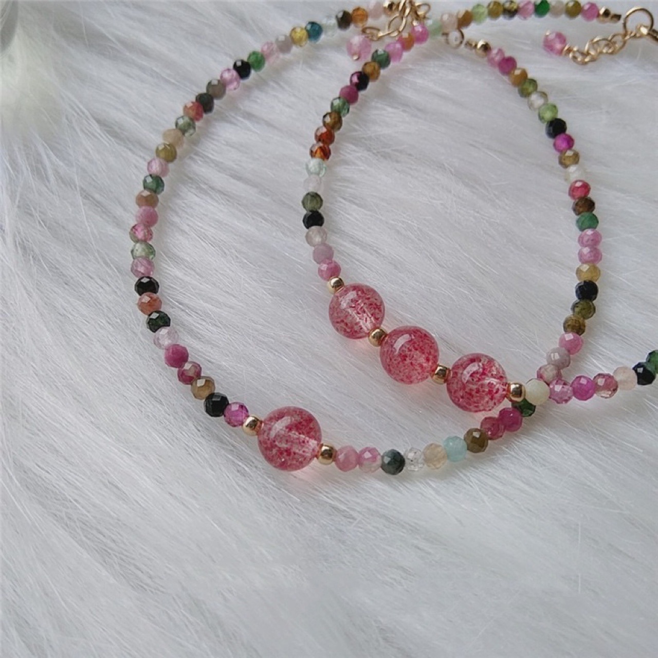 New Extremely Fine Bracelet Strawberry Quartz Candy Tourmaline Crystal 14K Gilded Bracelet Female Fresh Sweet Style Gift