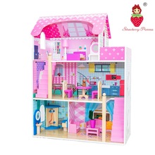 儿童互动游乐体验玩具女孩礼物木制过家家粉色公主娃娃屋城堡别墅