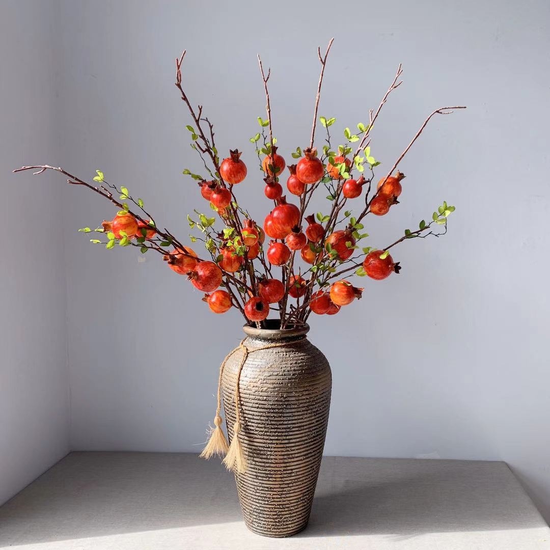 6果仿真石榴果子工程软装客厅仿真花插花假花树枝装饰摆设新年