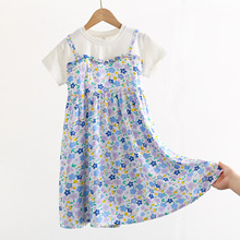 新款棉绸童装女童连衣裙夏季儿童裙子中大童女孩短袖人造棉夏装