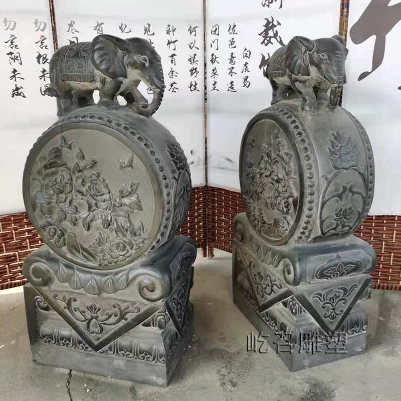 青石门墩抱鼓石一对仿古石雕大象门墩家用酒店门口镇宅石门墩摆件