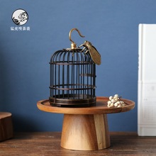 新中式木质金属迷你方形小鸟笼样板间房茶桌书房软装饰品托盘摆件