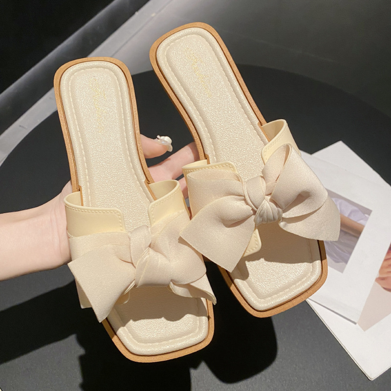 bowknot slippers for women summer wear 2023 new fashion home flat non-slip fairy style sandals soft bottom