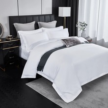 W3Tk五酒店宾馆纯白色四件套被套枕芯床单布草三褥子床上用品