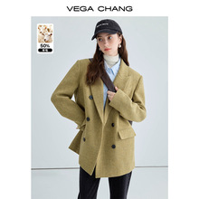 VEGA CHANG羊毛呢子大衣女冬2023新款英伦风加厚保暖毛呢西装外套