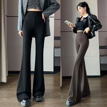 黑色休闲西装裤子女夏季2024年新款高腰显瘦垂感加长阔腿微喇叭裤