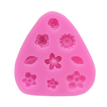 三角形迷你小花花朵硅胶模具 9连小花叶子蛋糕模具翻糖巧克力模具