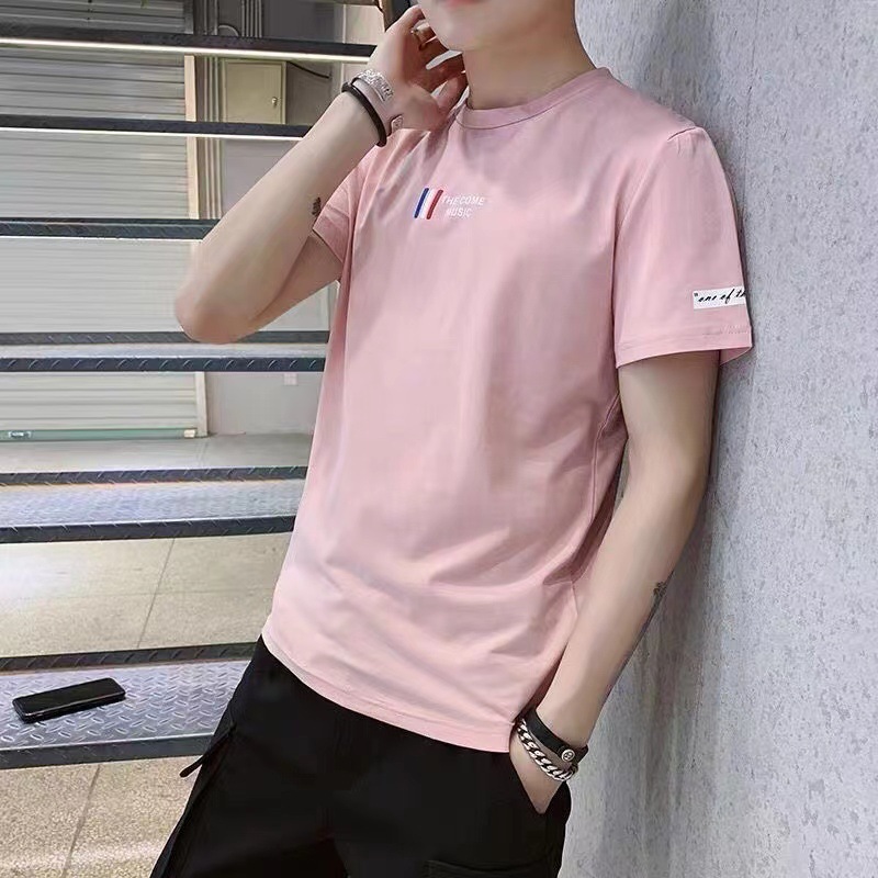 Fashion Brand Quick-Drying Summer round Neck White Repair Korean Style Men's T-shirt Half Sleeve Bottoming Shirt Top Clothes Short Sleeve Men's