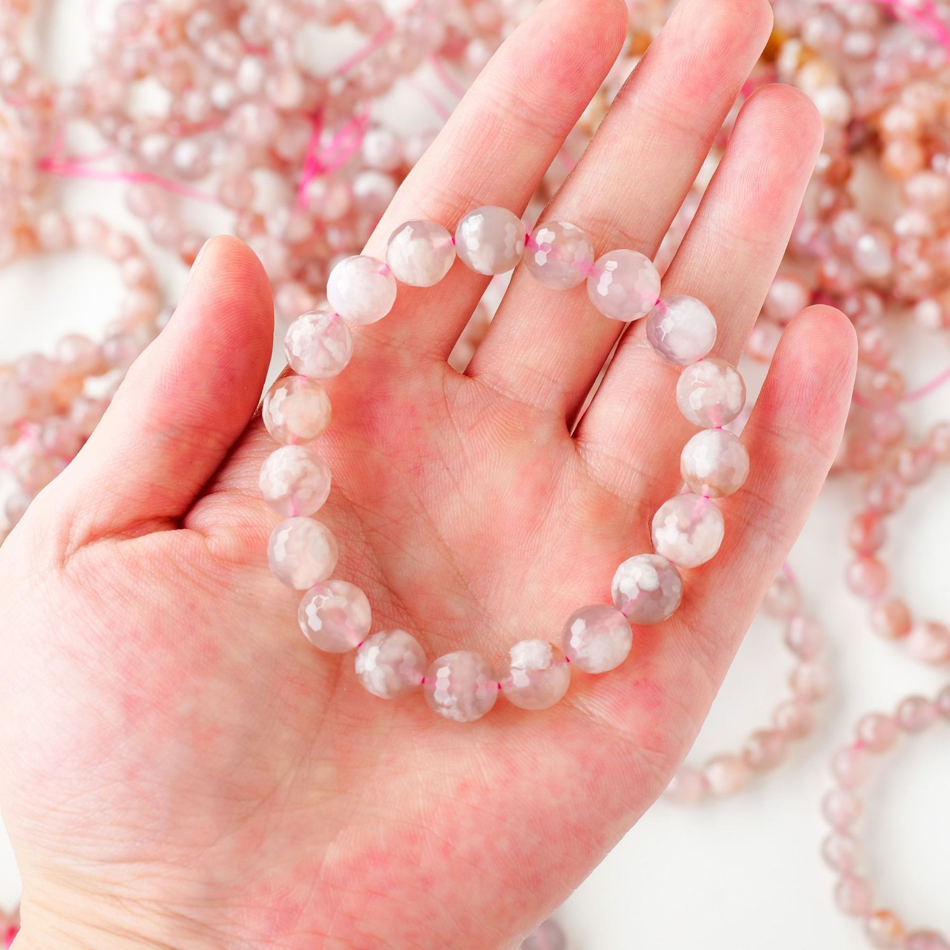 天然水晶原色红樱花玛瑙diy手链夏季新款女士手串七夕节礼物批发