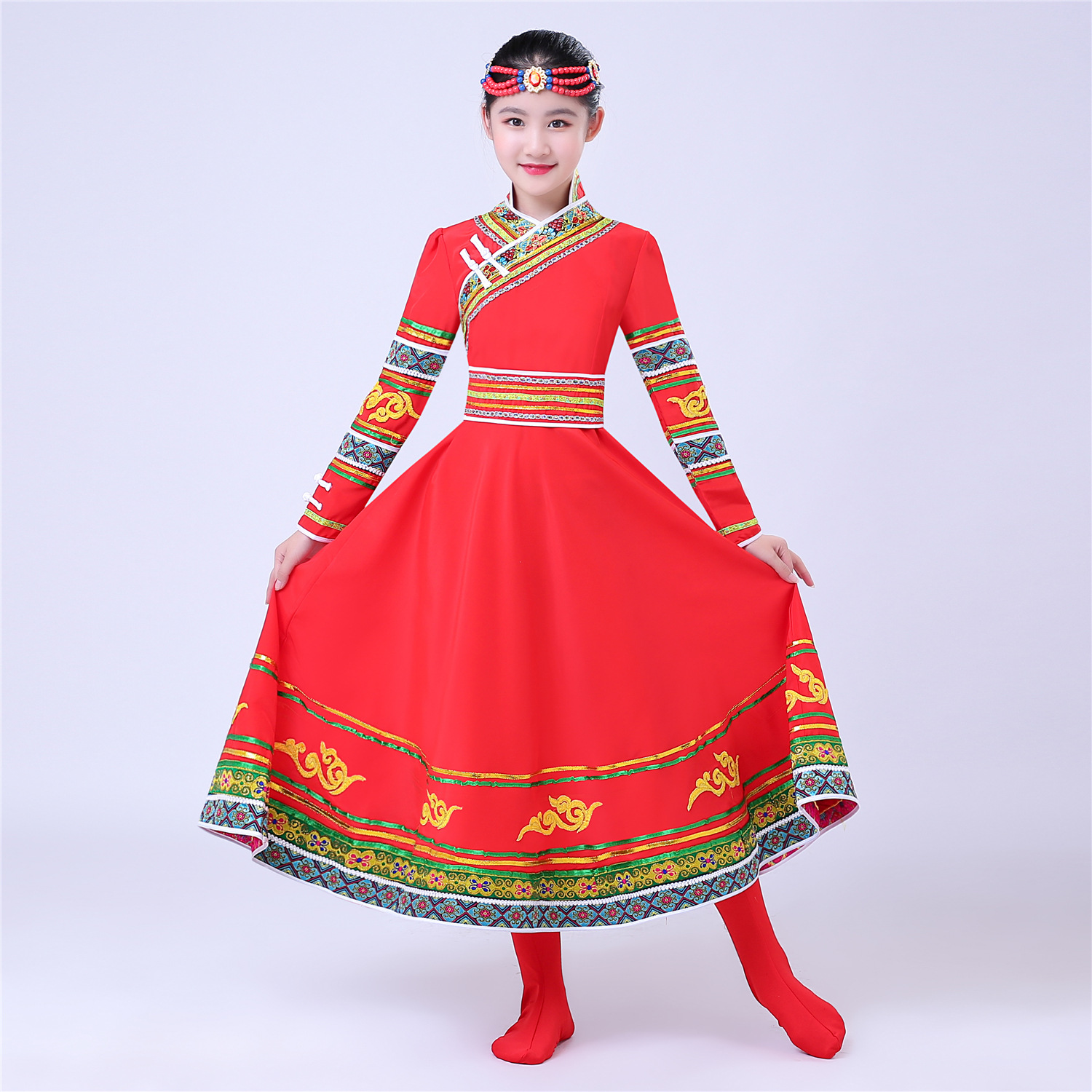 新款儿童蒙古舞蹈服装演出服女少数民族服装舞蹈蒙族少儿演出服装