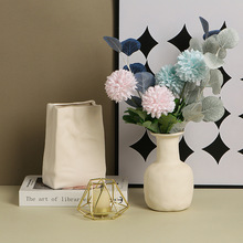 北欧创意艺术素烧花瓶纸袋几何陶瓷花插客厅插花家居软装饰品摆件