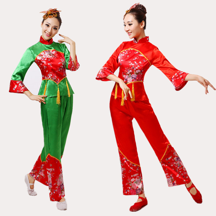 民族秧歌服演出服女中老年腰鼓服扇子舞蹈服东北二人转表演服新款