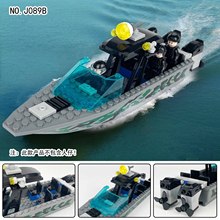 J089B小颗粒积木海上冲锋皮船飞艇模型拼装玩具配件金致跨境批发