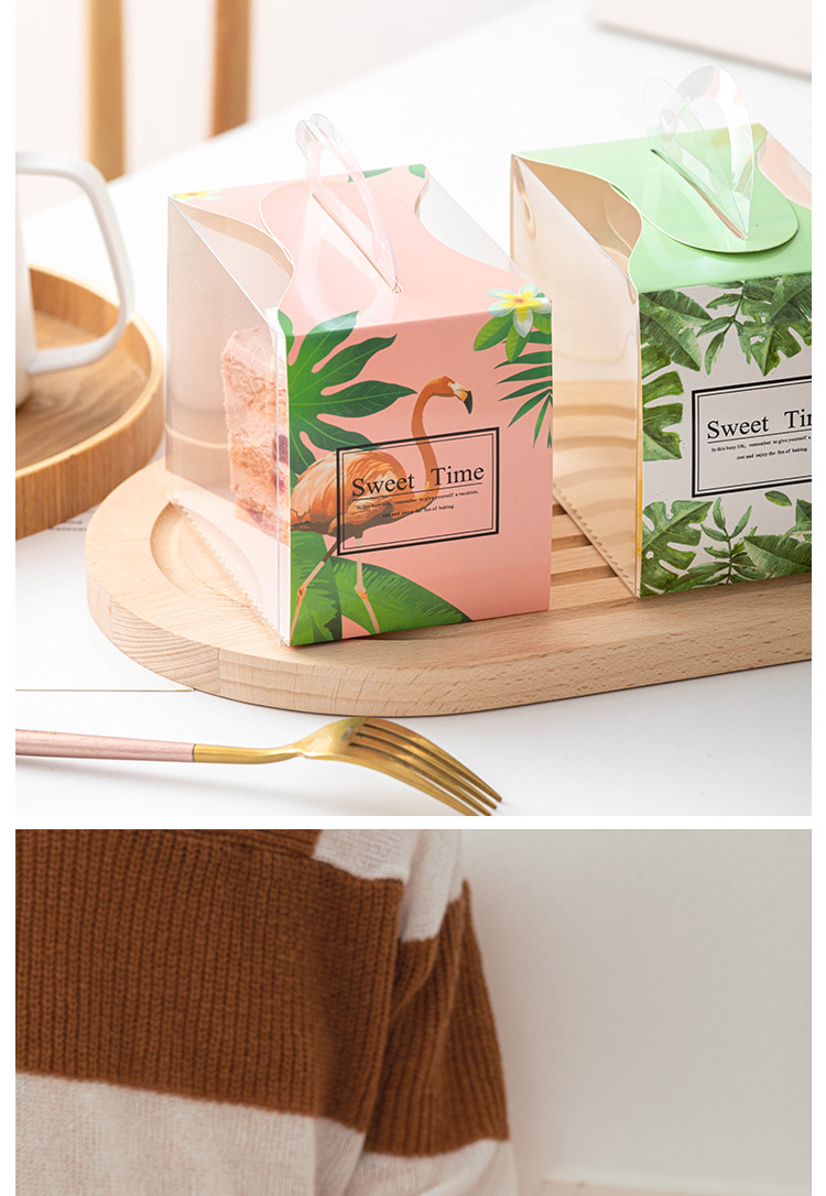 手提透明千层切件切块蛋糕盒包装盒外带慕斯盒西点盒三角形盒子