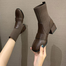 马丁靴女2023年新款增高英伦瘦瘦靴子女短靴秋冬季单靴袜靴潮ins