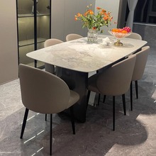意式轻奢极简亮光岩板餐桌现代简约长方形家用大小户型设计师饭桌