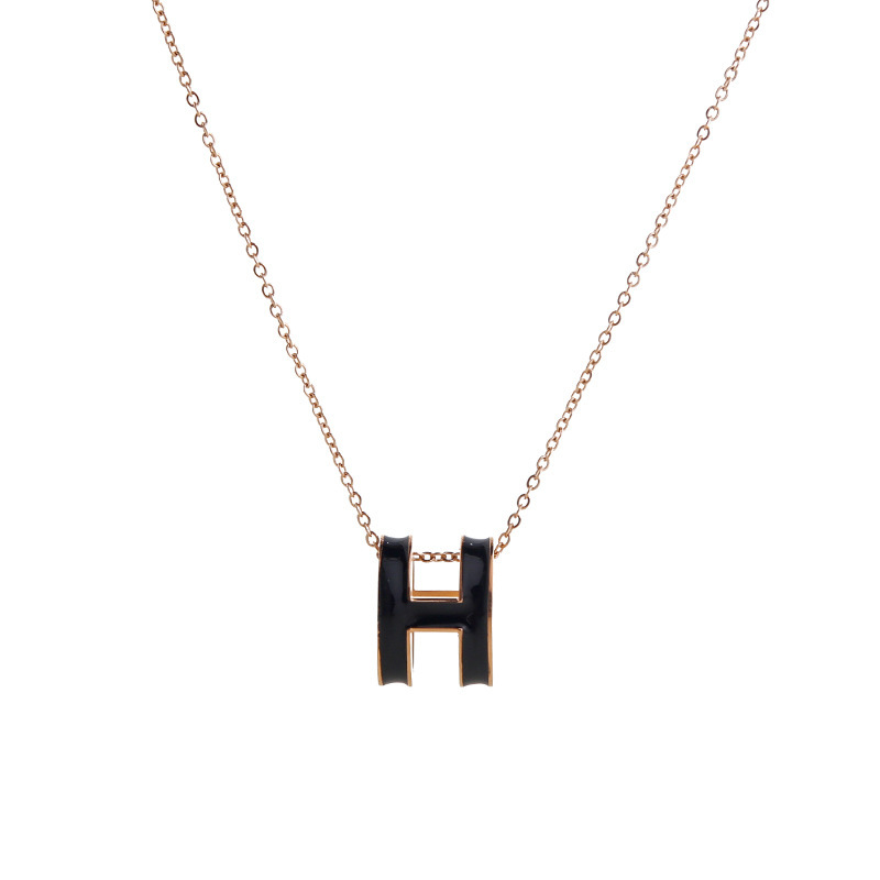 Korean Style Personalized H Letter Pendant Ins Trendy Light Luxury Epoxy Titanium Steel Necklace Female Online Influencer High Sense Clavicle Chain Neck Chain