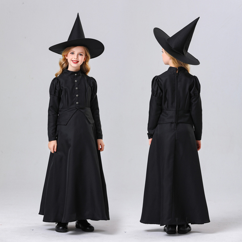 跨境新品万圣节cosplay女巫演出服儿童派对游戏小魔女巫婆装扮服