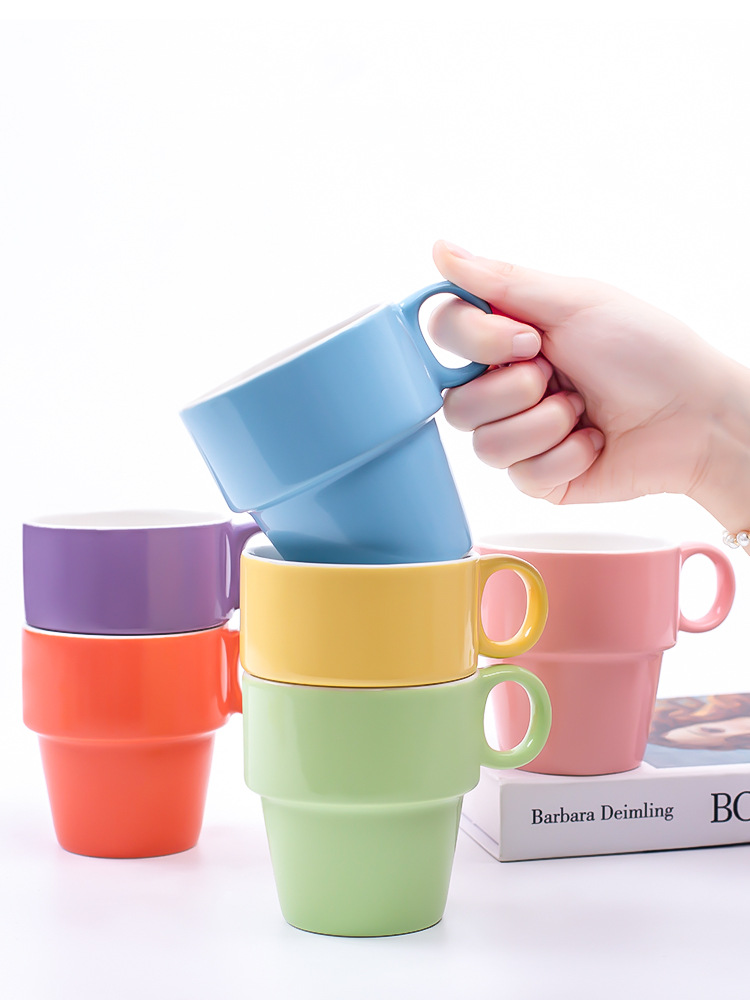 简约便捷收纳叠叠杯6只套装家用陶瓷杯子客厅水杯茶杯咖啡马克杯