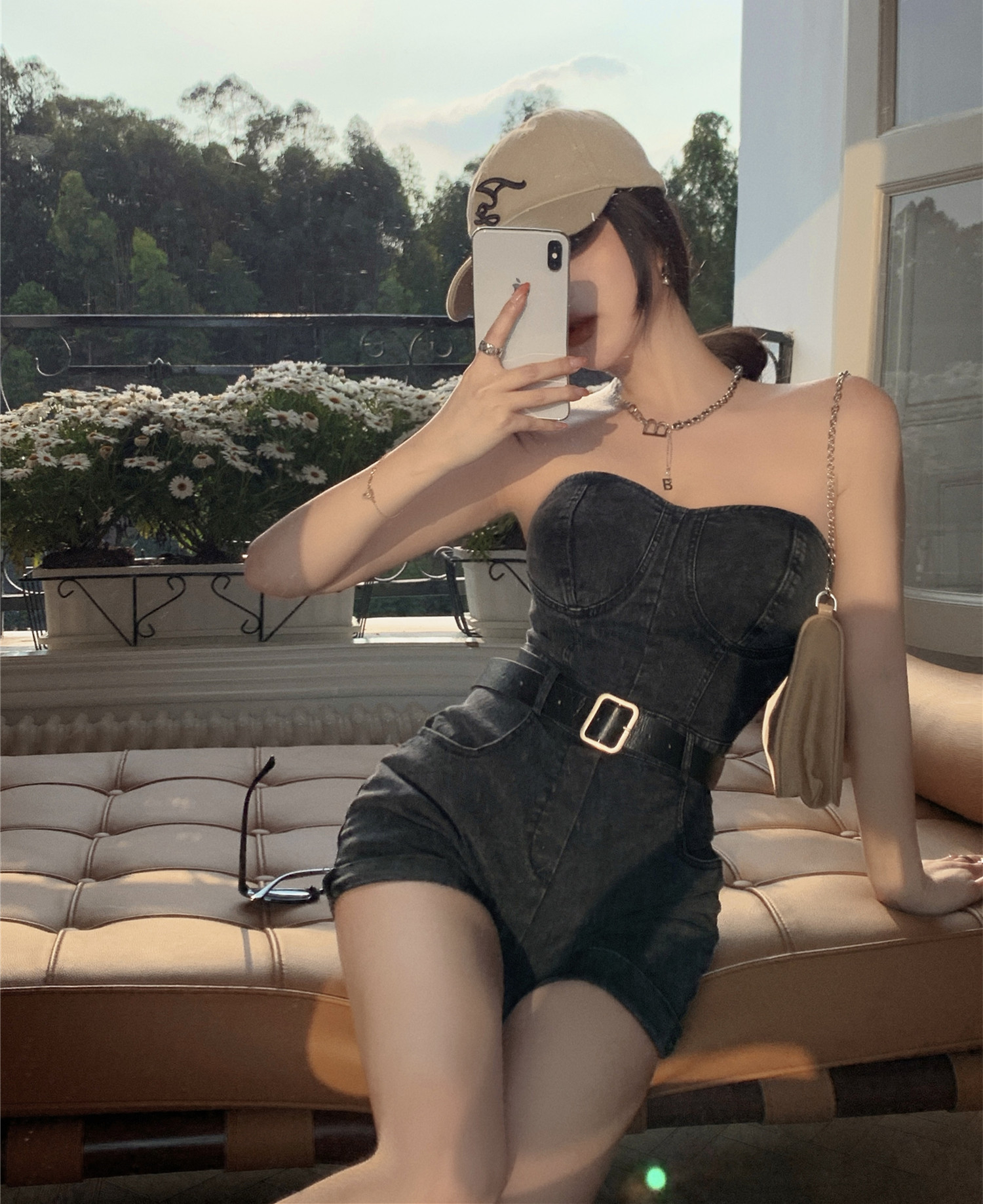 夏季牛仔连体裤修身显瘦高腰抹胸连衣短裤ins阔腿裤甜酷辣妹女装